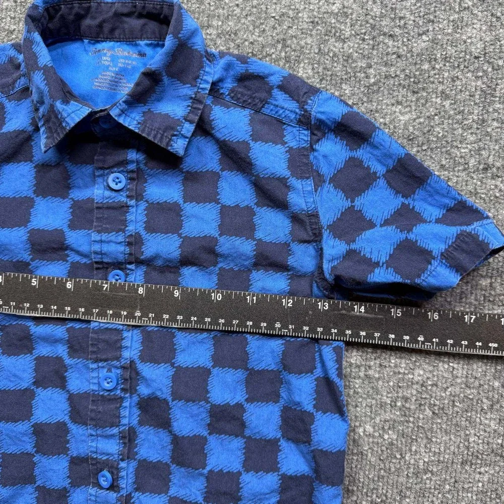 Tommy Bahama Button Up Shirt Boys 5/6 Blue‎ Checkered Short Sleeve Casual Top